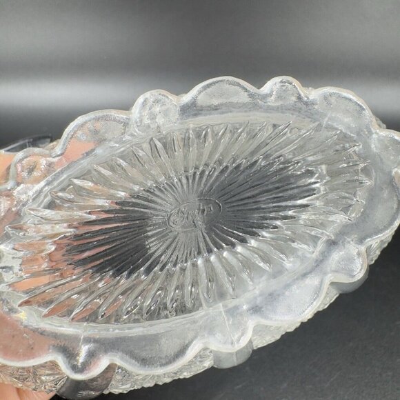 Fenton Glass Clear Daisy Button Basket Split Twig Handle Manganese 365nm Glow UV - Picture 8 of 15